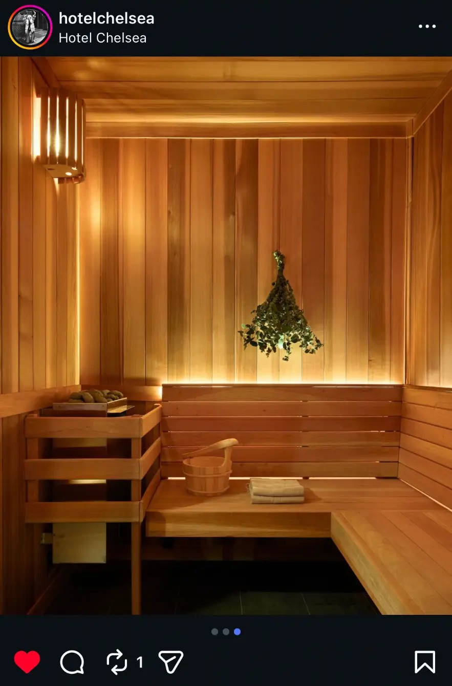 Cedar sauna interior at The Spa at Hotel Chelsea